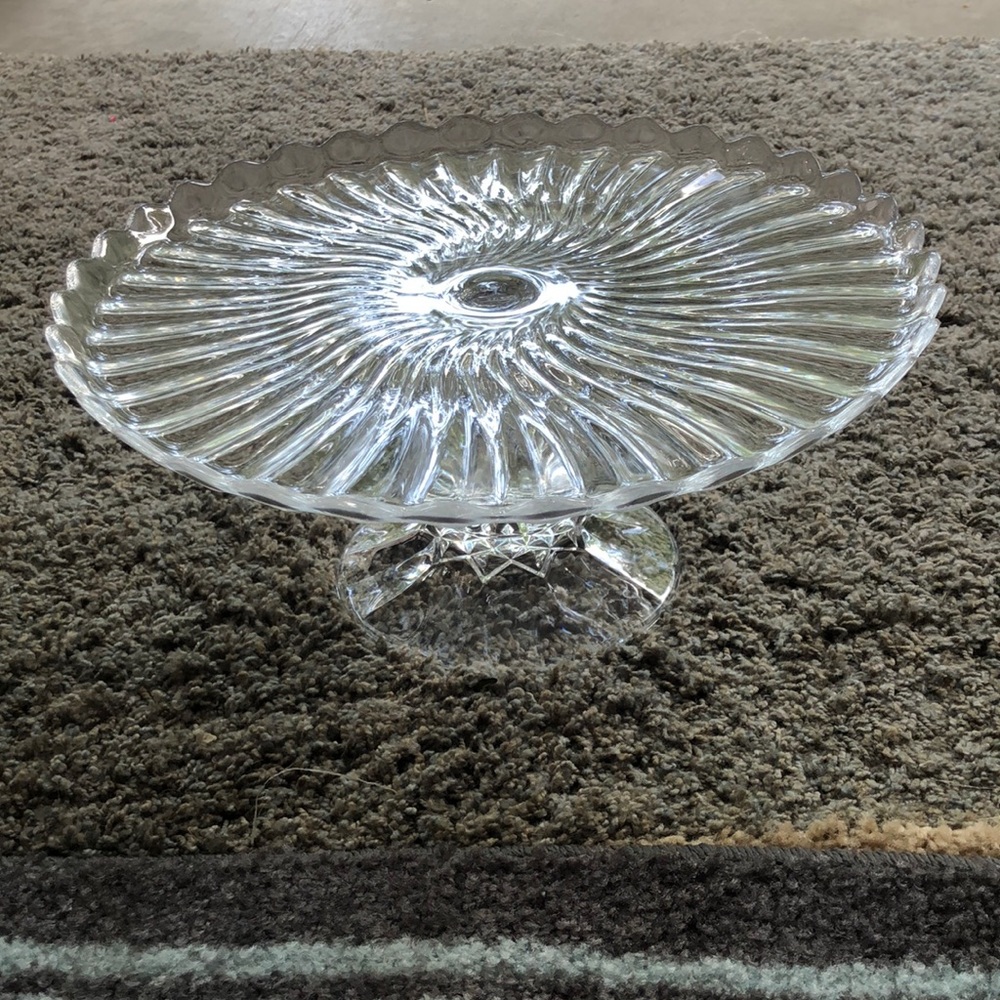 Glass pedestal cake server.